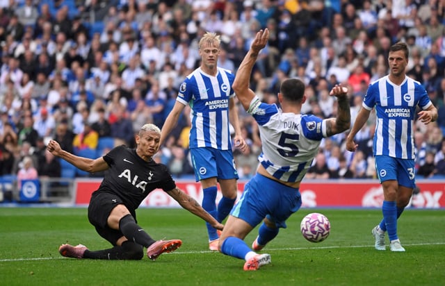 Soccer Football - Premier League - Brighton & Hove Albion v Tottenham Hotspur - The American Express Community Stadium, Brighton, Britain - September 20, 2025 Tottenham Hotspur's Richarlison scores their first goal REUTERS/Tony O Brien / File Photo