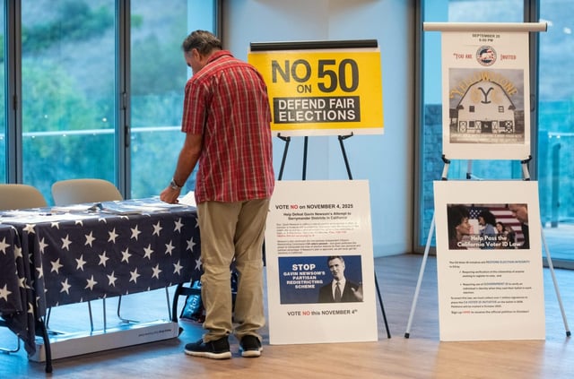 Members of the South Orange County Republicans learn about upcoming events and ballot propositions, and the organizations’ stand on them, during a meeting in Laguna Niguel on Thursday, Sept. 18, 2025. (Photo by Jeff Antenore, Contributing Photographer)