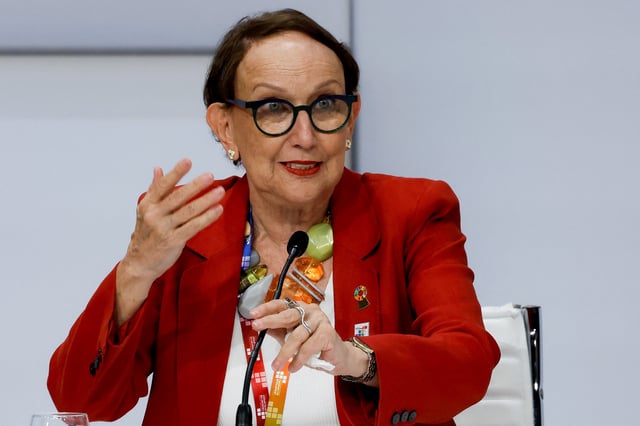 United Nations Trade and Development Secretary General Rebeca Grynspan attends a press conference titled: "Launch of the World Investment Report", during the 4th International Conference on Financing for Development, in Seville, Spain, July 2, 2025. REUTERS/Jon Nazca