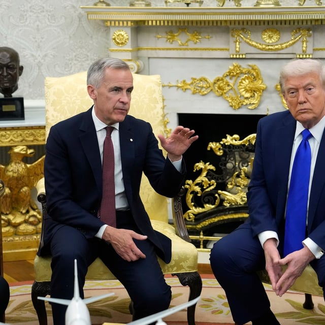 Prime Minister Mark Carney and U.S. President Donald Trump hold a press conference at the White House in Washington, D.C., Tuesday, Oct. 7, 2025. THE CANADIAN PRESS/Adrian Wyld