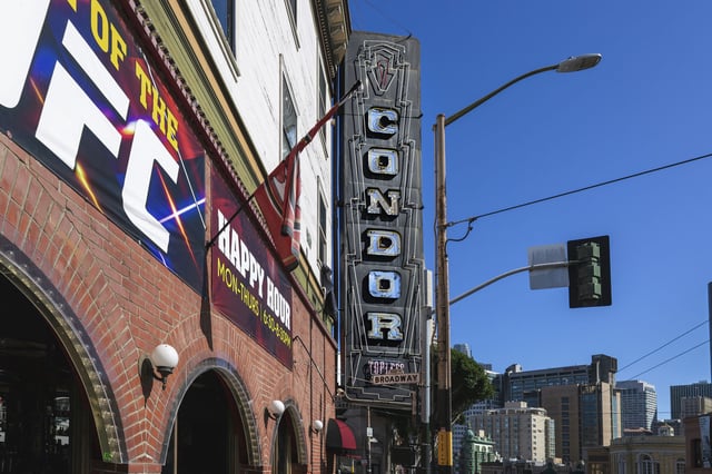 The Condor Club on the corner of Broadway Street and Columbus Avenue in San Francisco. 