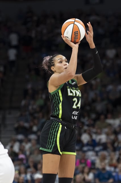 Sep 23, 2025; Minneapolis, Minnesota, USA; Minnesota Lynx forward Napheesa Collier (24) shoots against the Phoenix Mercury in the first half during game two of the second round for the 2025 WNBA Playoffs at Target Center. Mandatory Credit: Jesse Johnson-Imagn Images/ File Photo