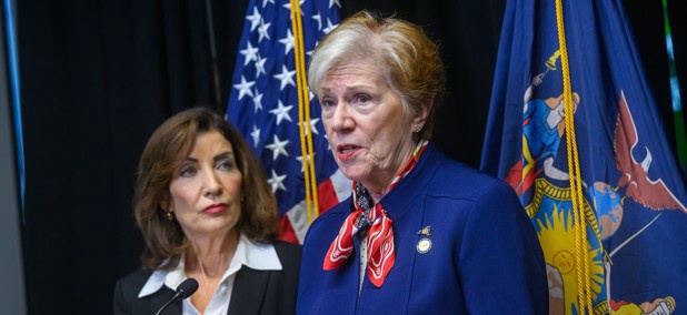 Gov. Kathy Hochul and State Department of Labor Commissioner Roberta Reardon announces the increase in maximum weekly unemployment benefits on Oct. 8, 2025.