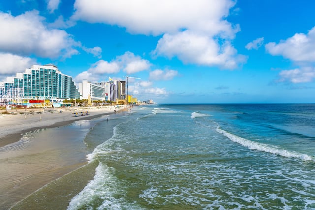 Waves in Daytona Beach on a cloudy day. Florida, USA