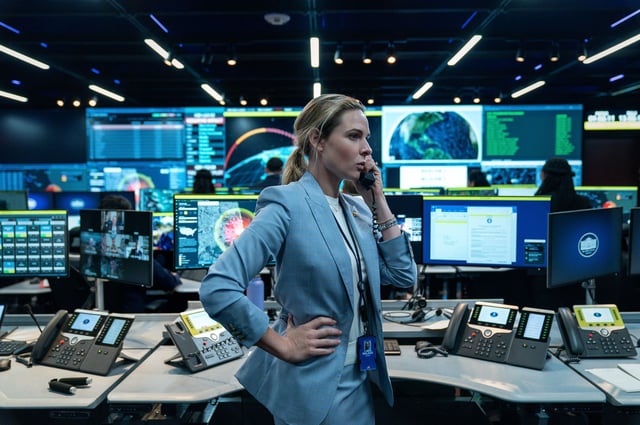 Rebecca Ferguson in a scene from “A House of Dynamite.” 