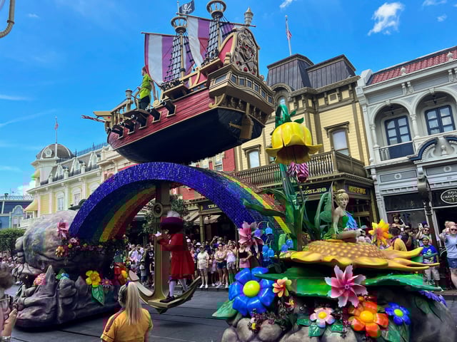 A float with people dressed as characters from the Walt Disney movie "Peter Pan" is seen as people attend the "Festival of Fantasy" parade at the Walt Disney World Magic Kingdom theme park in Orlando, Florida, U.S. July 30, 2022.  REUTERS/Octavio Jones
