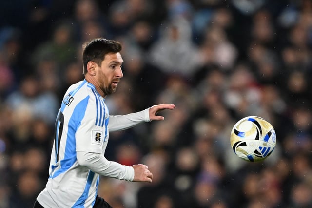 Argentina's forward #10 Lionel Messi eyes the ball during the 2026 FIFA World Cup South American qualifiers football match between Argentina and Venezuela at the Mas Monumental stadium in Buenos Aires on September 4, 2025.