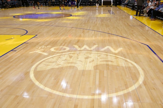 SAN FRANCISCO, CALIFORNIA - FEBRUARY 25: A detail shot of the Oakland 'The Town' logo projected on the floor before the game between the Golden State Warriors and the Sacramento Kings at Chase Center on February 25, 2020 in San Francisco, California. NOTE TO USER: User expressly acknowledges and agrees that, by downloading and/or using this photograph, user is consenting to the terms and conditions of the Getty Images License Agreement. (Photo by Lachlan Cunningham/Getty Images)