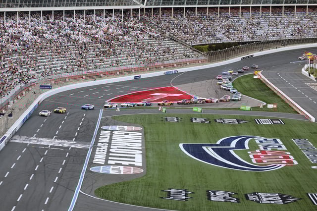 CONCORD, NORTH CAROLINA - OCTOBER 05: A general view of racing during the NASCAR Cup Series Bank of America ROVAL 400 at Charlotte Motor Speedway on October 05, 2025 in Concord, North Carolina. (Photo by David Jensen/Getty Images)