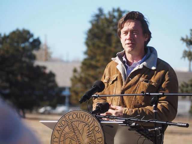 Denver Mayor Mike Johnston announces the land swap deal for Park Hill Golf Course in January. (BusinessDen file)