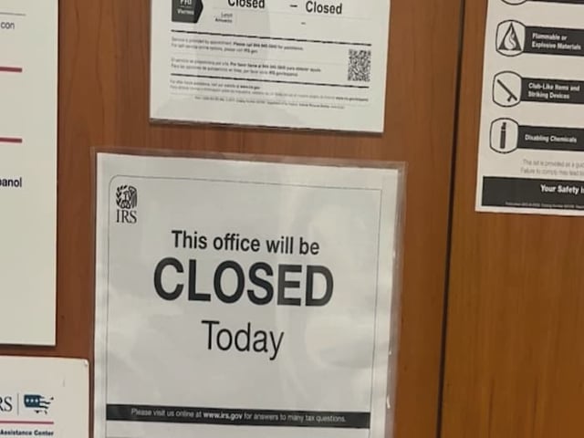 One IRS office in Jacksonville located on 400 West Bay Street has 'Closed' signs posted on the door.