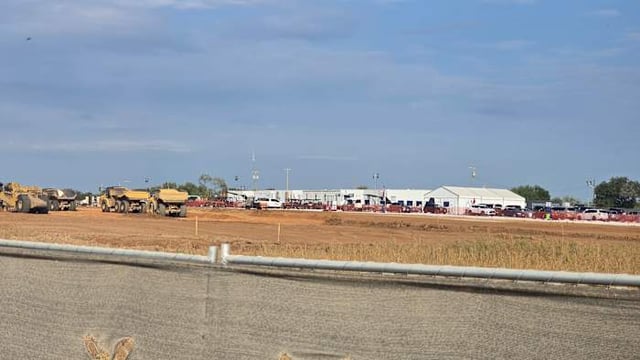 Construction equipment sits idle at the site on CR 683, north of Interstate 35 near Lytle.