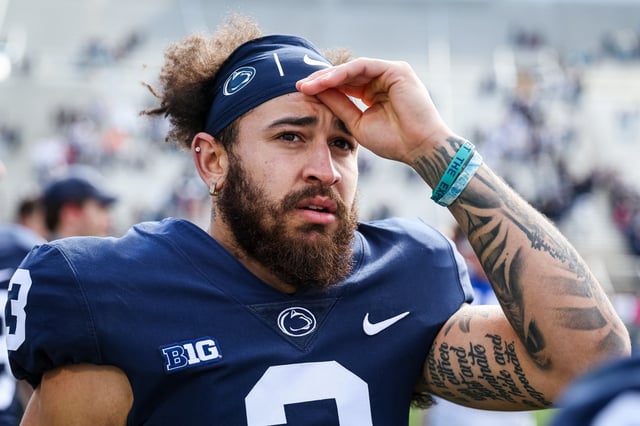 Julian Fleming #3 looks on after the Penn State Spring Football Game at Beaver Stadium on April 13, 2024 in State College, Pennsylvania. (Photo by Scott Taetsch/Getty Images)
