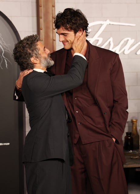 Frankenstein and his 6-foot-5 creature: Oscar Isaac and Jacob Elordi attend the premiere of Netflix's "Frankenstein" at the Academy Museum in Los Angeles.
