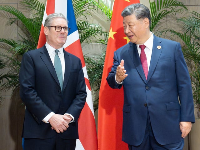 RIO DE JANEIRO, BRAZIL - NOVEMBER 18: UK Prime Minister Sir Keir Starmer during a bilateral meeting with President Xi Jinping of China, at the Sheraton Hotel, as he attends the G20 summit in on November 18, 2024 in Rio de Janeiro, Brazil. Keir Starmer is attending his first G20 Summit since he was elected Prime Minister of the UK. He is expected to hold talks with President Xi Jinping of China, the first time a UK PM has done so for six years. (Photo by Stefan Rousseau - WPA Pool/Getty Images)