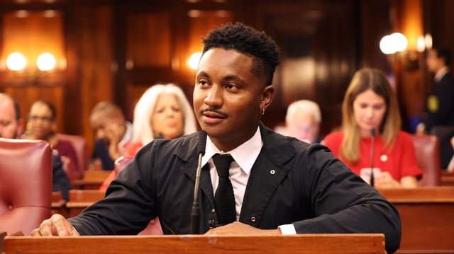 Chi Ossé at a New York City Council meeting last year. Photo: Kevin Dietsch/Getty Images