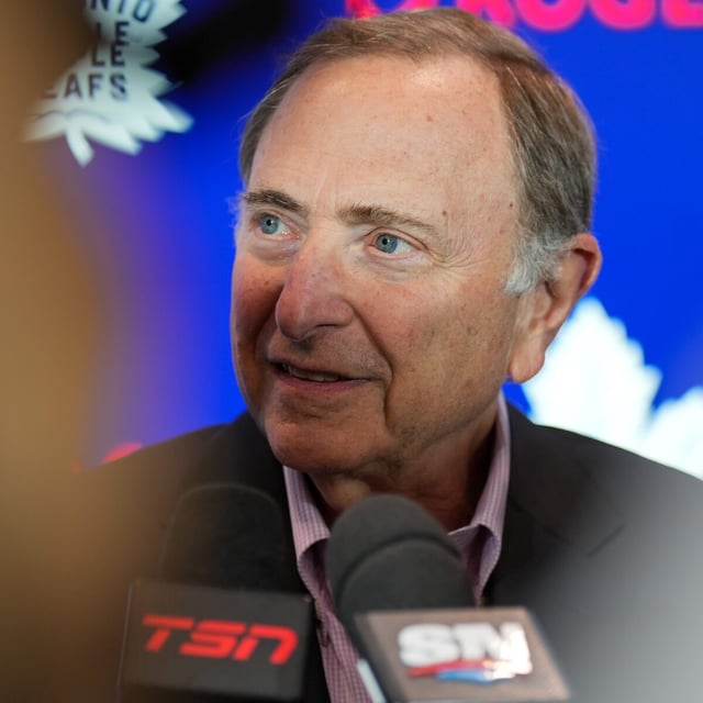 NHL Commissioner Gary Bettman speaks to the media prior to a game between the Toronto Maple Leafs and the Montreal Canadiens at Scotiabank Arena on Wednesday in Toronto.