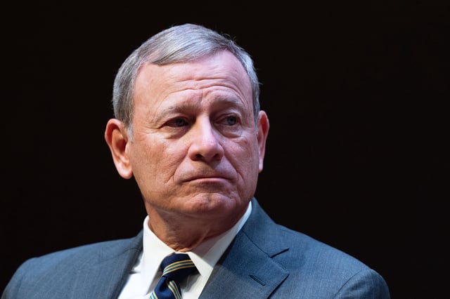 John Roberts, Chief Justice of the U.S. Supreme Court, speaks during lecture to the Georgetown Law School graduating class of 2025, in Washington, May 12, 2025. (AP Photo/Manuel Balce Ceneta, File)
