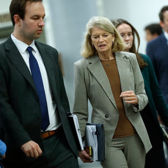WASHINGTON, DC - OCTOBER 08: U.S. Sen. Lisa Murkowski (R-AK) walks to vote at the U.S. Capitol on October 08, 2025 in Washington, DC. The government remains shut down after Congress failed to reach a funding deal last week. (Photo by Kevin Dietsch/Getty Images)