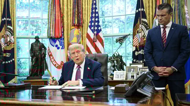 President Trump and Secretary of Defense Pete Hegseth in the Oval Office of the White House last month. Photo: Mandel Ngan/AFP via Getty Images