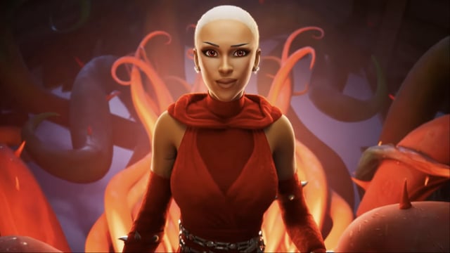 A screenshot featuring the Doja Cat skin in the Fortnitemares trailer.