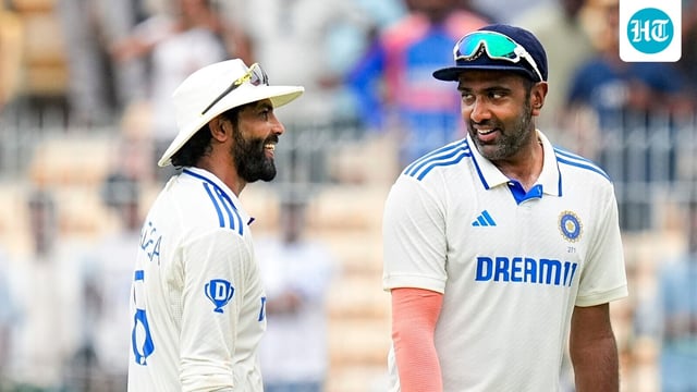 Ravichandran Ashwin and Ravindra Jadeja in action for the Indian Test team.