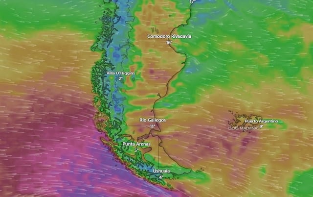Fuertes vientos afectarán a gran parte de la Patagonia.