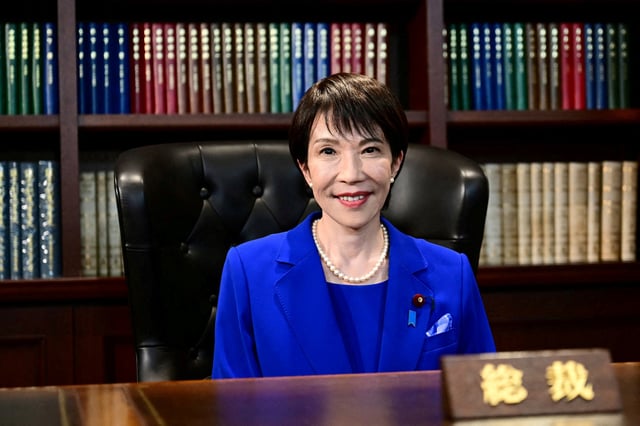 Sanae Takaichi, the newly elected leader of Japan's ruling Liberal Democratic Party (LDP), poses in the party leader's office after the LDP leadership election in Tokyo, Japan, October 4, 2025. Yuichi Yamazaki/Pool via REUTERS/File Photo