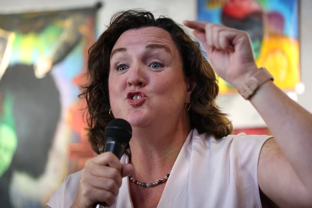 SAN FRANCISCO, CALIFORNIA - MAY 08: California Democratic candidate for Senate Rep. Katie Porter (D-CA) speaks during a meet and greet event at Black Hammer Brewing Company on May 08, 2023 in San Francisco, California. Rep. Katie Porter is campaigning throughout the state as she looks to fill an empty seat that will be vacated when longtime Senator Dianne Feinstein retires. (Photo by Justin Sullivan/Getty Images)