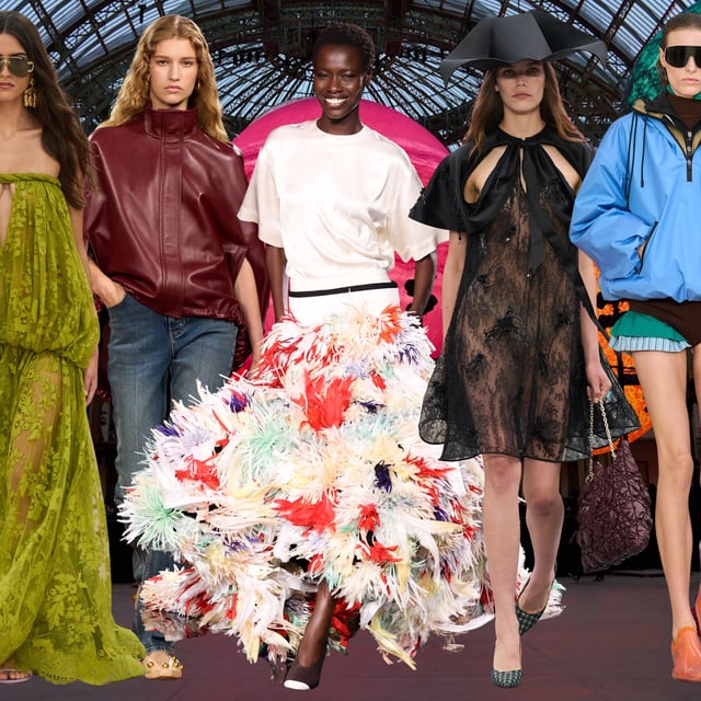 Collage of models at Paris Fashion Week. 
