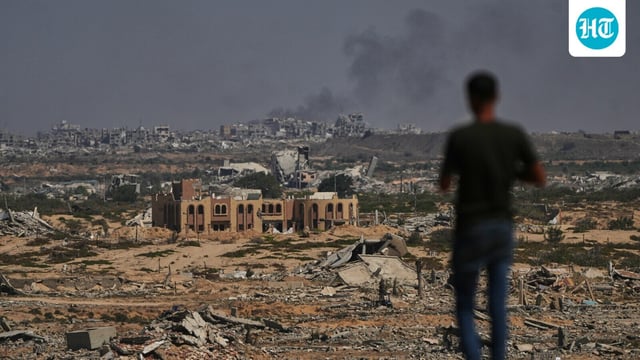 Smoke rises following an Israeli military strike in Gaza City as seen from the central Gaza Strip