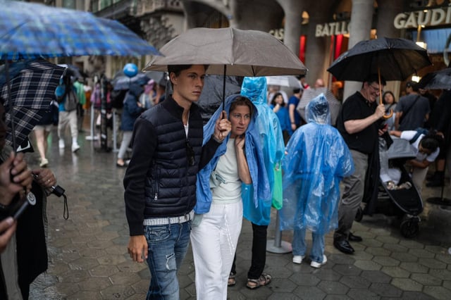 Lluvia en el centro de Barcelona.