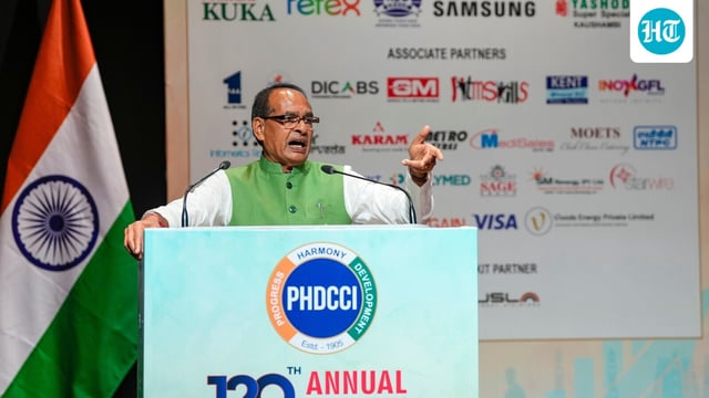 Union Minister of Agriculture and Farmers Welfare Shivraj Singh Chouhan addresses the gathering during the 120th Annual Session of PHD Chamber of Commerce and Industry (PHDCCI),