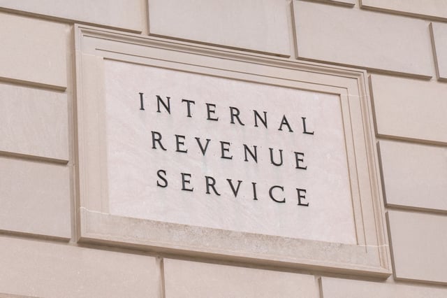 Internal Revenue Service sign at the IRS Building in Washington, DC.