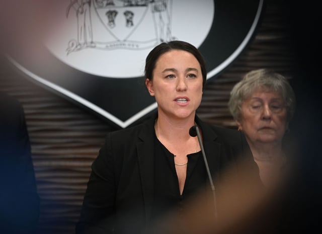 Albany Police Department Commander Melissa Morey gives an update during a news conference at the Public Safety Building on solving the 1964 Catherine Blackburn cold case homicide.