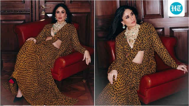 Kareena Kapoor stuns in leopard-print saree at Delhi event. 