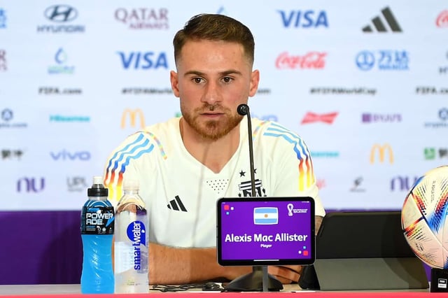 DOHA, QATAR - NOVEMBER 30: Alexis Mac Allister of Argentina speaks to the media in the post match press conference after their sides victory during the FIFA World Cup Qatar 2022 Group C match between Poland and Argentina at Stadium 974 on November 30, 2022 in Doha, Qatar. (Photo by Michael Regan - FIFA)