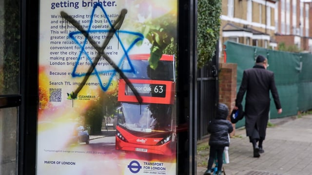 The day after Yom Kippur — when two Jews were killed at a synagogue in Manchester — a Star of David is crossed out in Stamford Hill