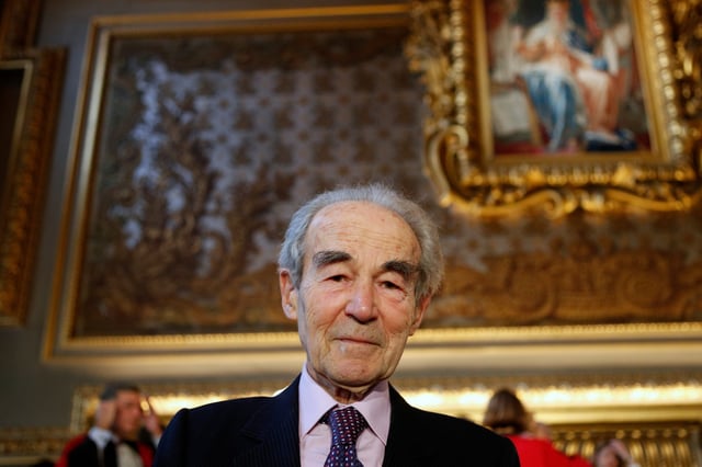 FILE - Former French Justice Minister Robert Badinter attends a ceremony at The Cour de Cassation, France's highest judicial court at the Paris courthouse, in Paris, Monday, Jan. 15, 2018. (AP Photo/Francois Mori, pool, File)