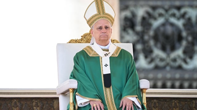 Pope Leo XIV leads the mass in St Peter’s Square at the Vatican on Thursday