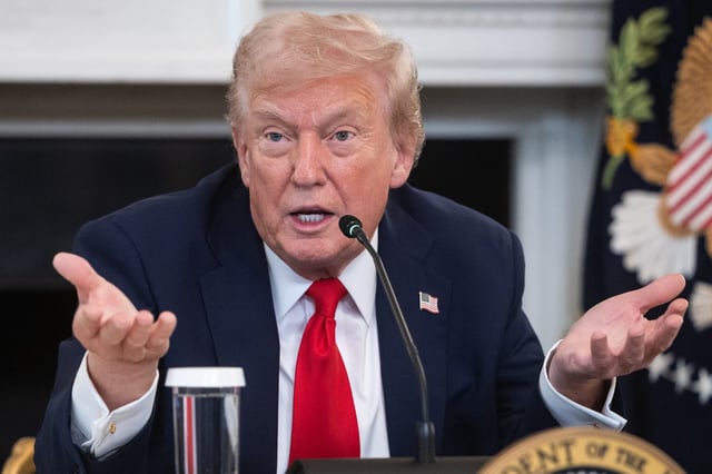 US President Donald Trump during a roundtable on Antifa in the State Dining Room of the White House in Washington, DC, US, on Wednesday, Oct. 8, 2025. Trump instructed members of his cabinet to move to declare Antifa a foreign terrorist organization at an event that highlighted his efforts to crack down on the loose collective of far left-wing groups. Photographer: Francis Chung/Politico/Bloomberg via Getty Images