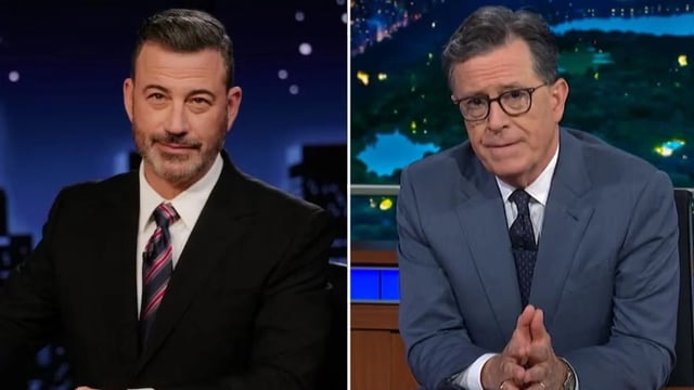Jimmy Kimmel and Stephen Colbert host their late night programs. (ABC/CBS)