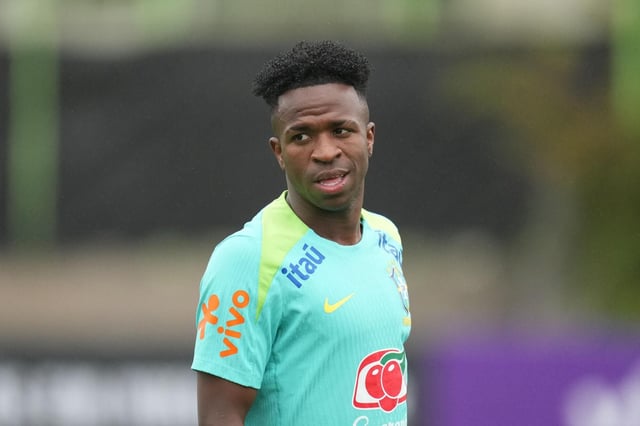 Brazil's Vinicius Junior warms up during a training session ahead of a friendly soccer match against South Korea in Goyang, South Korea, Tuesday, Oct. 7, 2025. (AP Photo/Lee Jin-man) Associated Press / LaPresse Only italy and spain. EDITORIAL USE ONLY/ONLY ITALY AND SPAIN