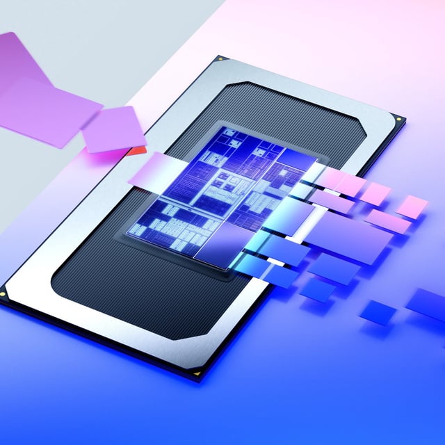 A stylized, promotional render for Intel's Panther Lake processors
