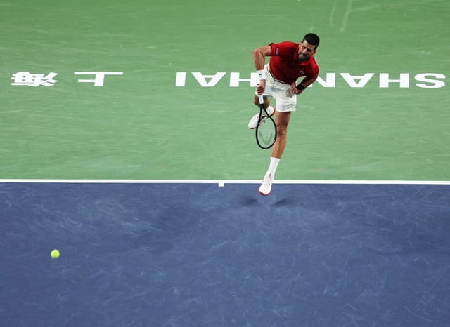 Tennis - ATP Masters 1000 - Shanghai Masters - Qizhong Forest Sports City Arena, Shanghai, China - October 9, 2025 Serbia's Novak Djokovic in action during his quarter final match against Belgium's Zizou Bergs REUTERS/Go Nakamura