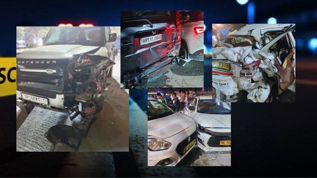 Noida Horror: Speeding Land Rover Defender Crashes into Six Vehicles Near Gulshan Mall, Driver Arrested | Image: Republic