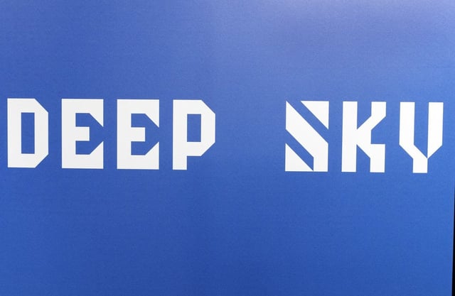 The logo for Deep Sky, a carbon removal and storage company, is shown during a news conference, Thursday, Nov. 16, 2023  in Montreal. 