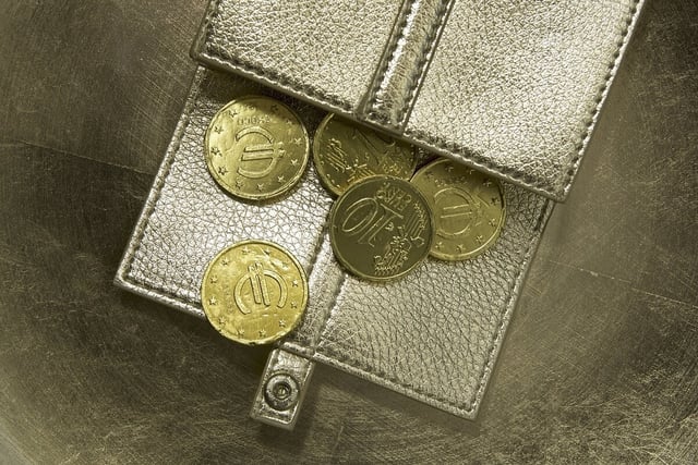 Euromünzen in einem goldenen Geldbeutel