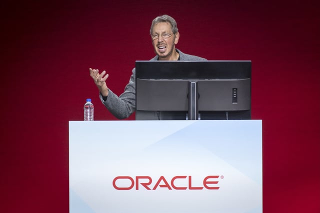 Larry Ellison, co-founder and executive chairman of Oracle Corp., speaks during the Oracle OpenWorld 2018 conference in San Francisco, California, U.S., on Monday, Oct. 22, 2018. Ellison announced a series of updates injecting more automation and intelligence into Oracle's cloud applications. Photographer: David Paul Morris/Bloomberg