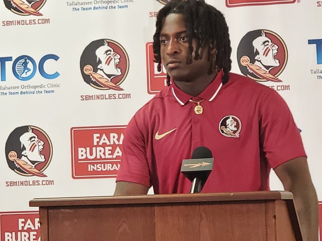 FSU football freshmen Ethan Pritchard speaks at a media availability on Thursday, Feb. 20, 2025